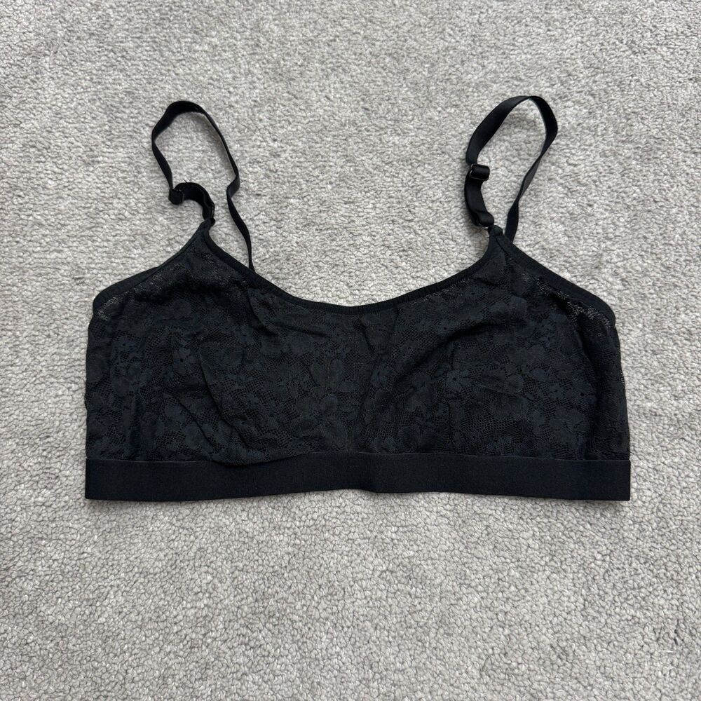 Auden Lace Lightly Lined Scoop Neck Bralette Bra Womens L Black Stretch Wireless